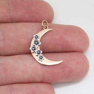 Bronze Crescent Moon Charm Accented with Sterling Silver Cherry Blossom Flowers